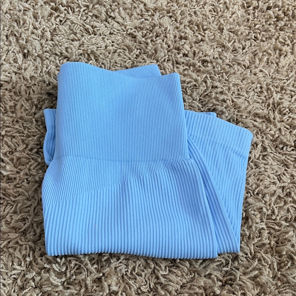 Women’s Light Blue Ribbed Workout Mini Bike Shorts